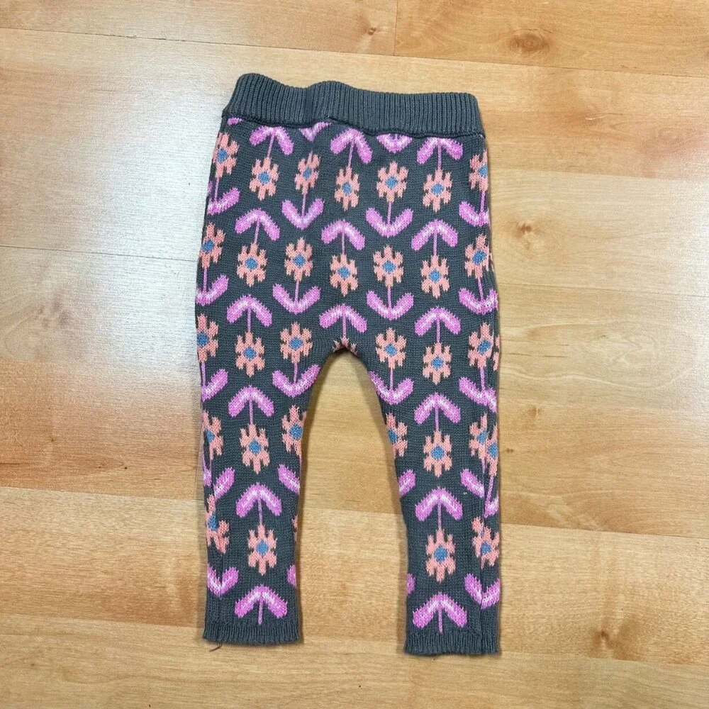 Carters Pink & Gray/Brown Baby Girl 2-Piece Floral Knit Outfit Size 12M